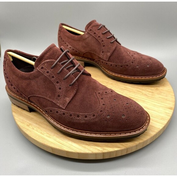Ecco Shoes Mens Size 8.5 EU 42 Brown Leather Wingtip Brogue Oxford Lace Vitrus - Picture 1 of 10